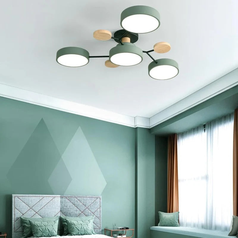 Lampa sufitowa LED rozgałęziona z drewnem do salonu i jadalni