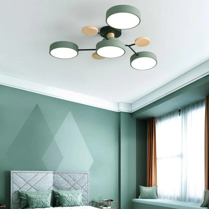 Lampa sufitowa LED rozgałęziona z drewnem do salonu i jadalni