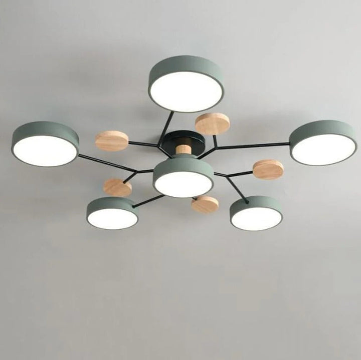 Lampa sufitowa LED rozgałęziona z drewnem do salonu i jadalni
