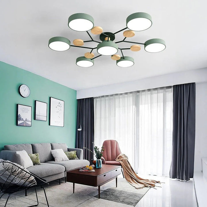 Lampa sufitowa LED rozgałęziona z drewnem do salonu i jadalni