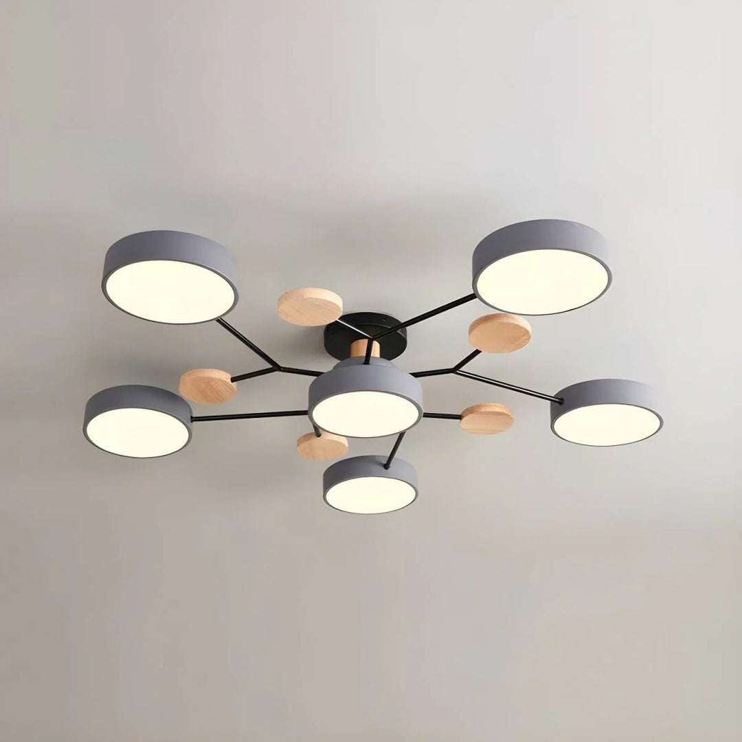 Lampa sufitowa LED rozgałęziona z drewnem do salonu i jadalni