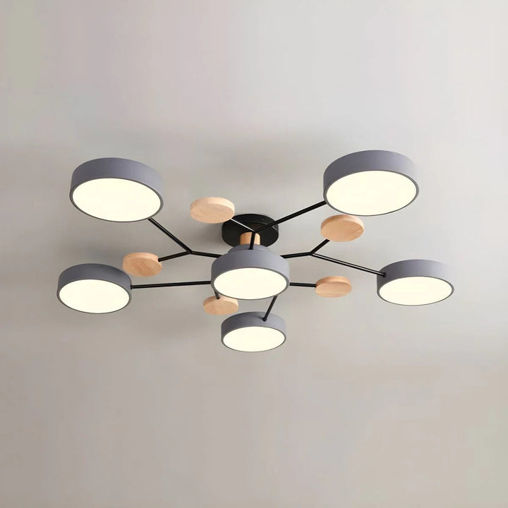 Lampa sufitowa LED rozgałęziona z drewnem do salonu i jadalni