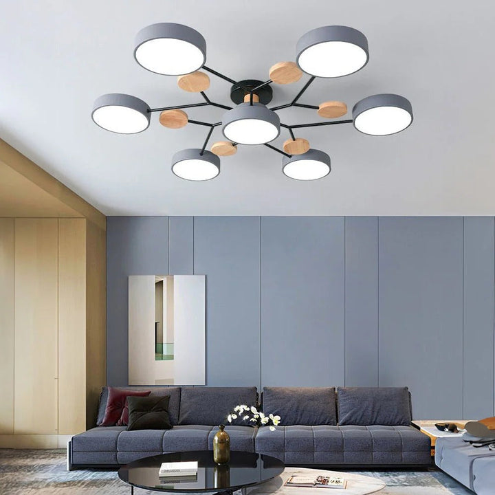 Lampa sufitowa LED rozgałęziona z drewnem do salonu i jadalni