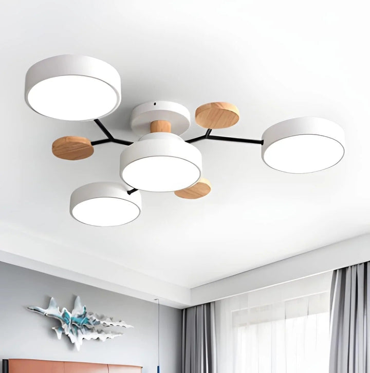 Lampa sufitowa LED rozgałęziona z drewnem do salonu i jadalni