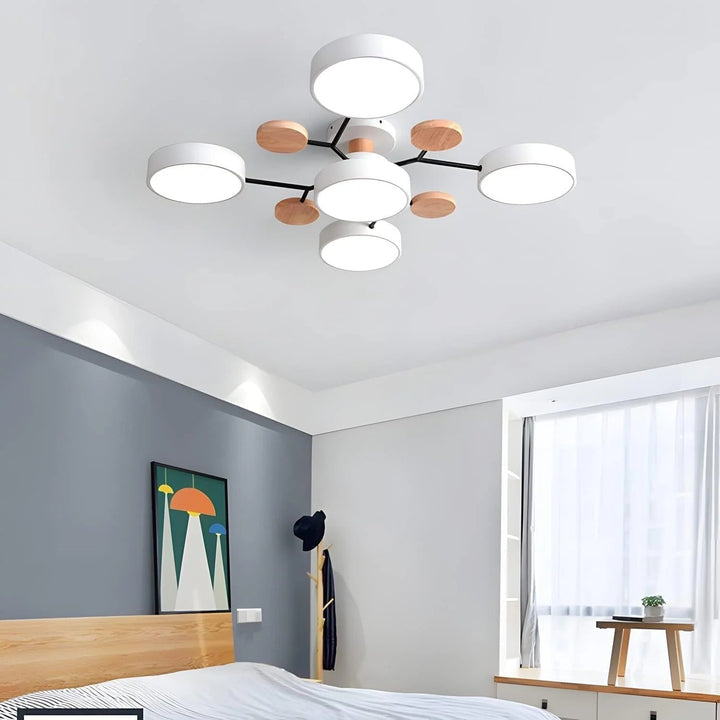 Lampa sufitowa LED rozgałęziona z drewnem do salonu i jadalni