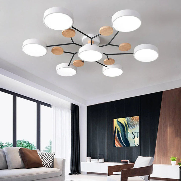 Lampa sufitowa LED rozgałęziona z drewnem do salonu i jadalni