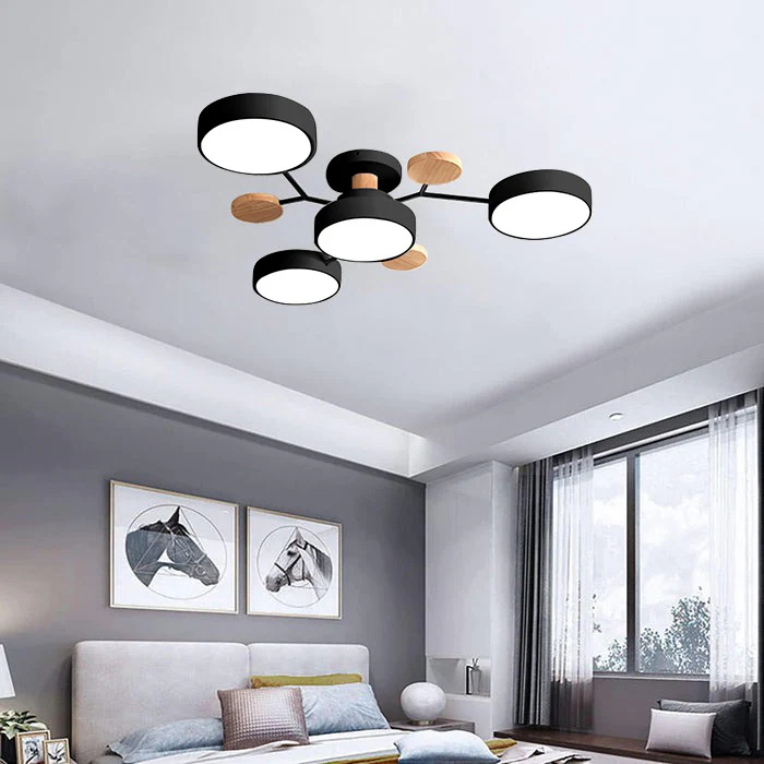 Lampa sufitowa LED rozgałęziona z drewnem do salonu i jadalni