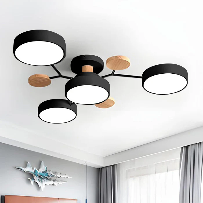 Lampa sufitowa LED rozgałęziona z drewnem do salonu i jadalni