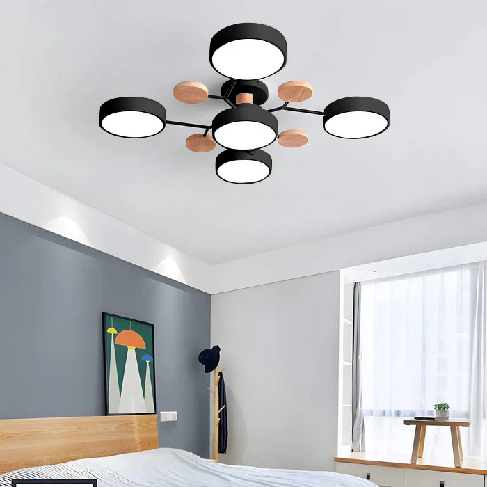 Lampa sufitowa LED rozgałęziona z drewnem do salonu i jadalni