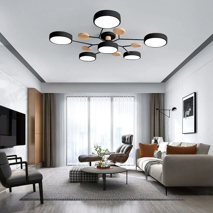 Lampa sufitowa LED rozgałęziona z drewnem do salonu i jadalni