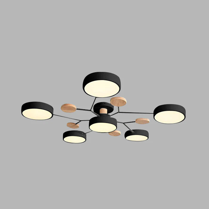 Lampa sufitowa LED rozgałęziona z drewnem do salonu i jadalni