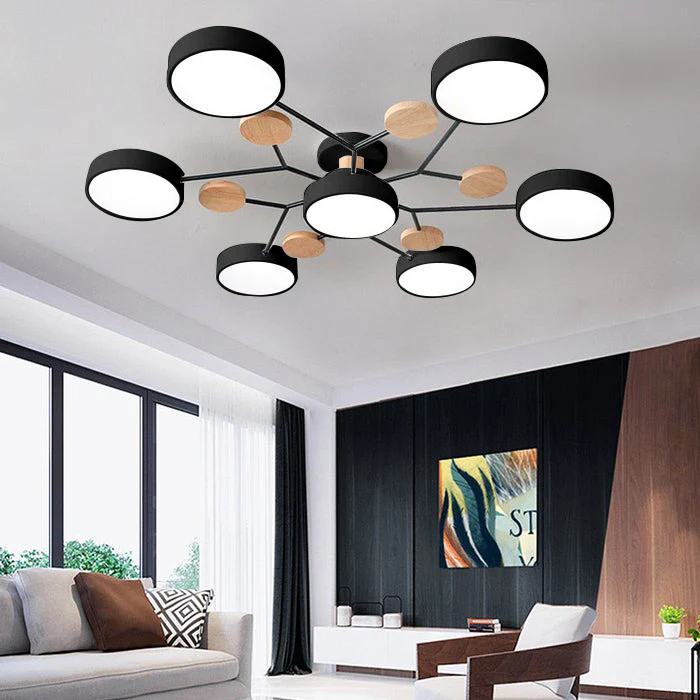 Lampa sufitowa LED rozgałęziona z drewnem do salonu i jadalni