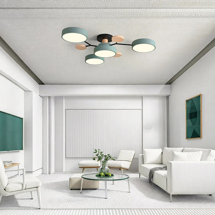 Lampa sufitowa LED rozgałęziona z drewnem do salonu i jadalni