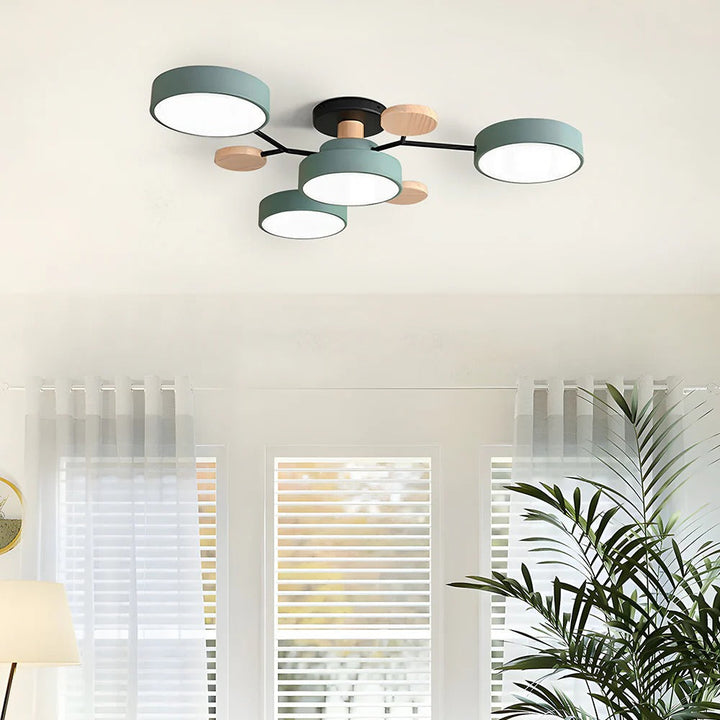 Lampa sufitowa LED rozgałęziona z drewnem do salonu i jadalni