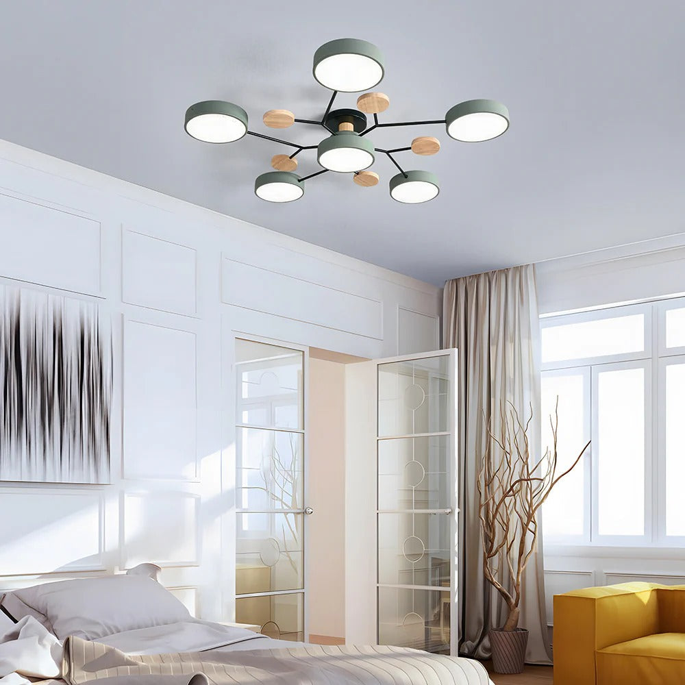 Lampa sufitowa LED rozgałęziona z drewnem do salonu i jadalni
