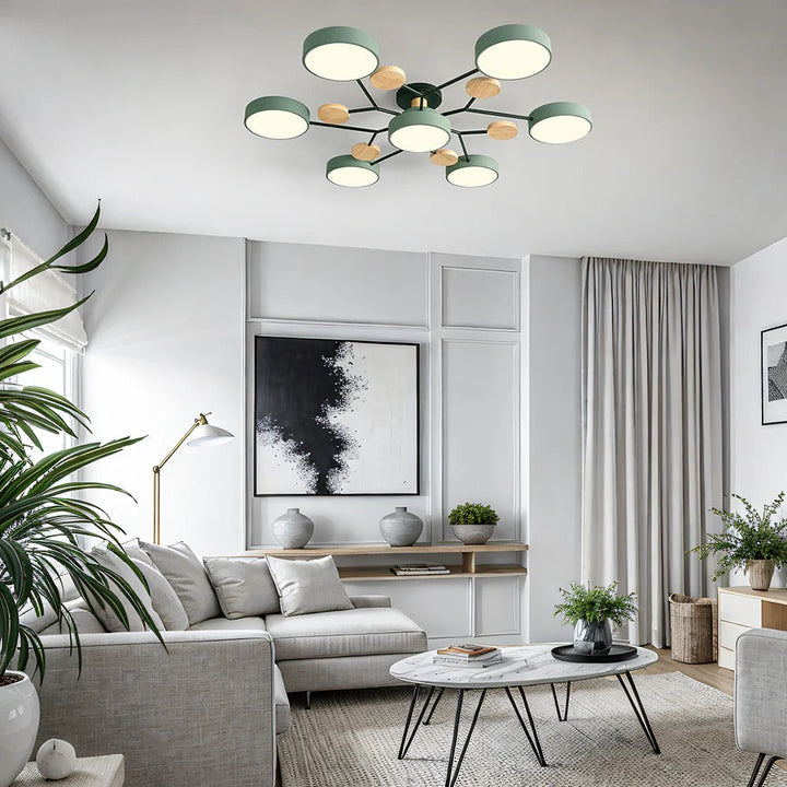Lampa sufitowa LED rozgałęziona z drewnem do salonu i jadalni