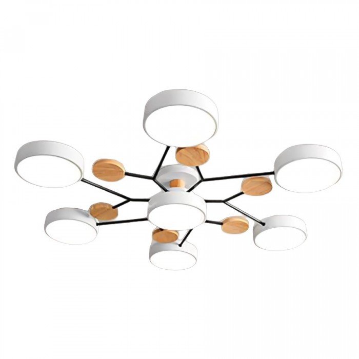 Lampa sufitowa LED wielopunktowa drewno i metal do salonu i sypialni