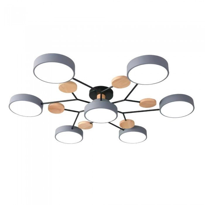 Lampa sufitowa LED wielopunktowa drewno i metal do salonu i sypialni