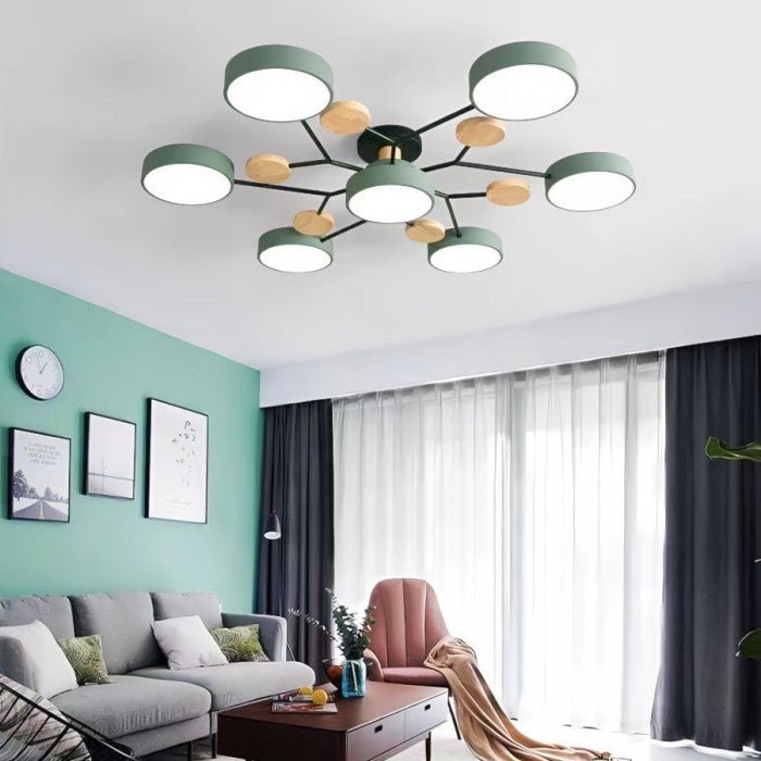 Lampa sufitowa LED do salonu i sypialni – gałęziowa, drewno i metal, styl skandynawski