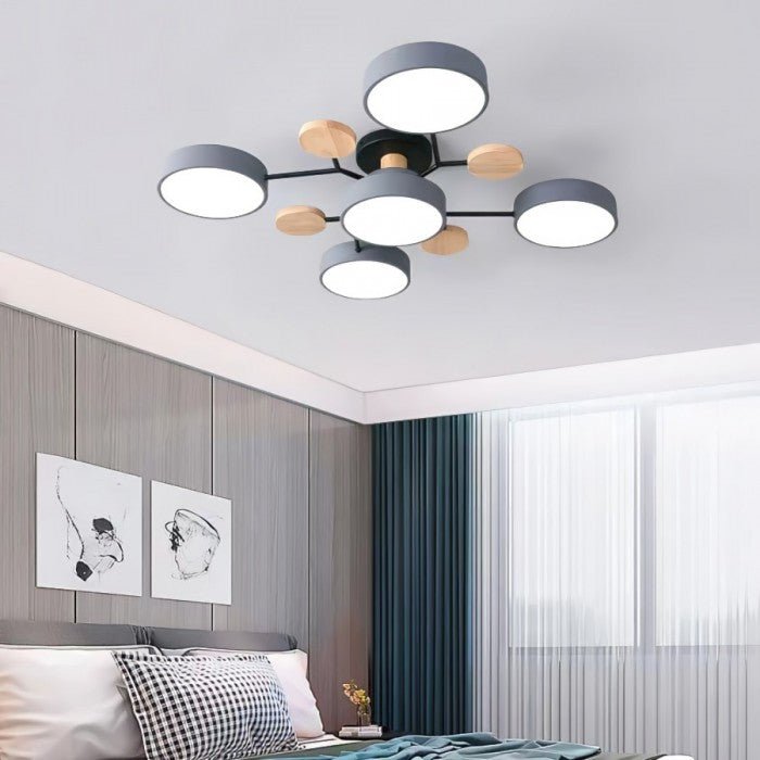 Lampa sufitowa LED do salonu i sypialni – gałęziowa, drewno i metal, styl skandynawski