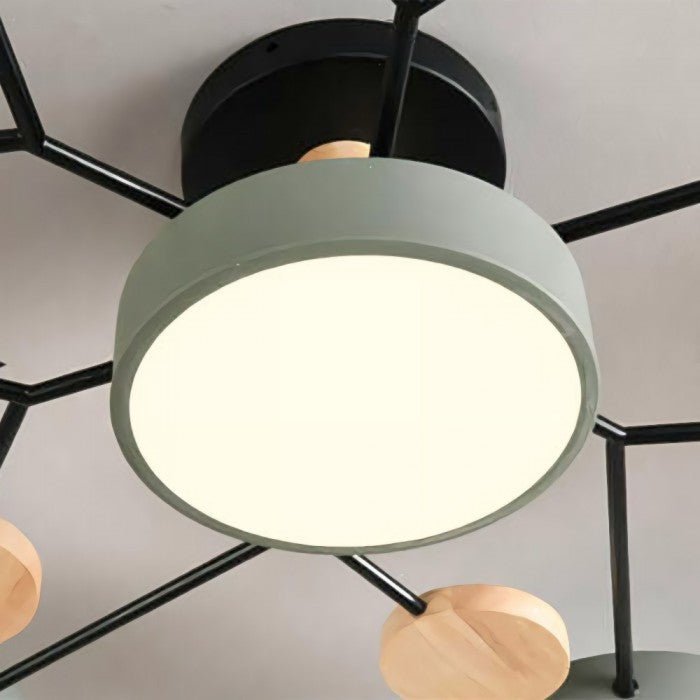 Lampa sufitowa LED do salonu i sypialni – gałęziowa, drewno i metal, styl skandynawski