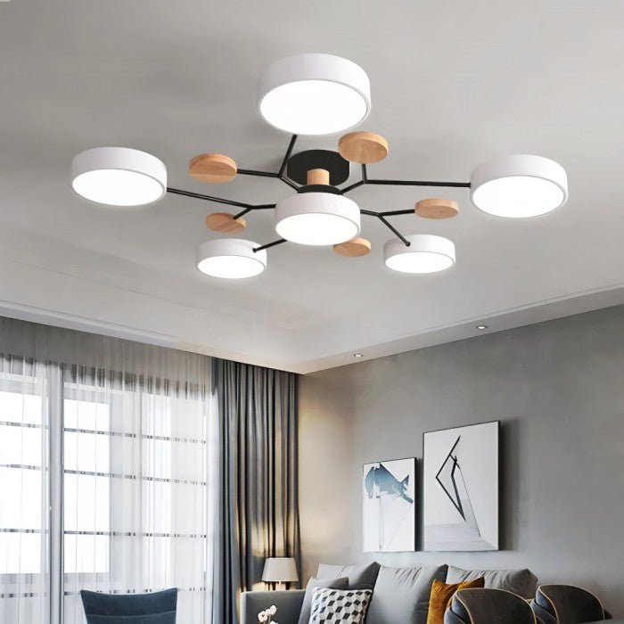 Lampa sufitowa LED do salonu i sypialni – gałęziowa, drewno i metal, styl skandynawski